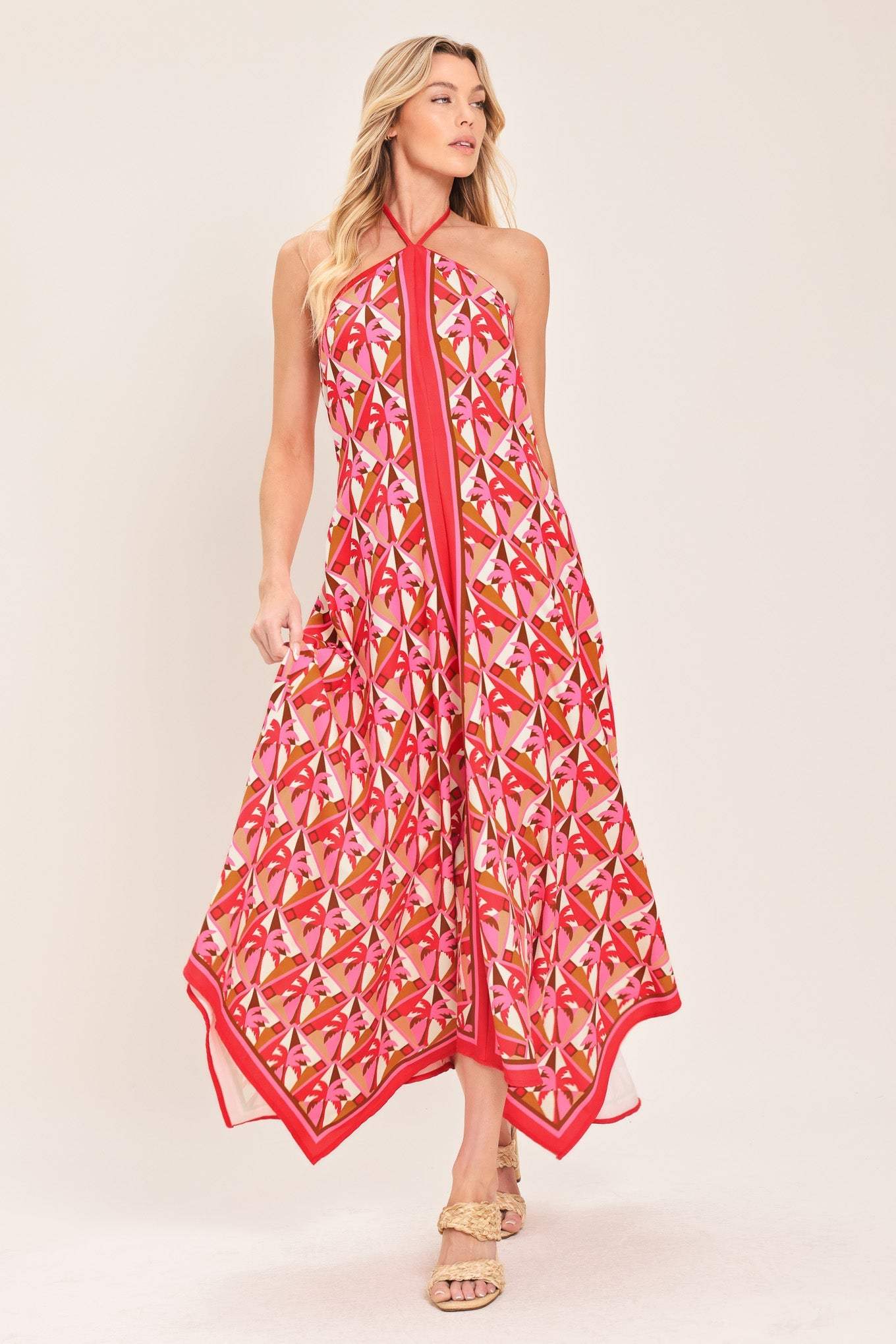 TROPICAL TEMPTATION HALTER WOVEN MIDI DRESS - Flying Tomato - Flyclothing LLC
