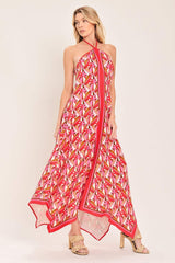 TROPICAL TEMPTATION HALTER WOVEN MIDI DRESS - Flying Tomato - Flyclothing LLC