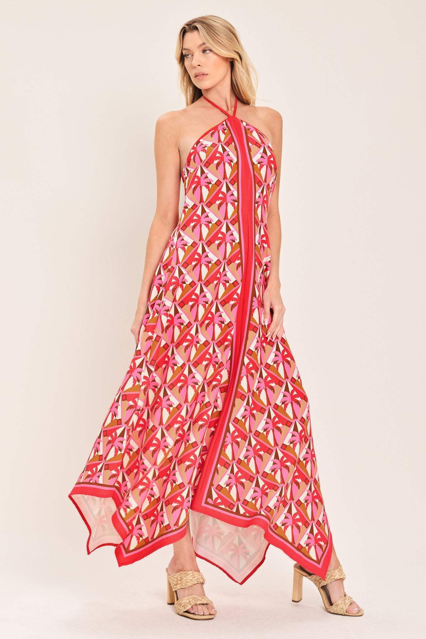 TROPICAL TEMPTATION HALTER WOVEN MIDI DRESS - Flying Tomato - Flyclothing LLC