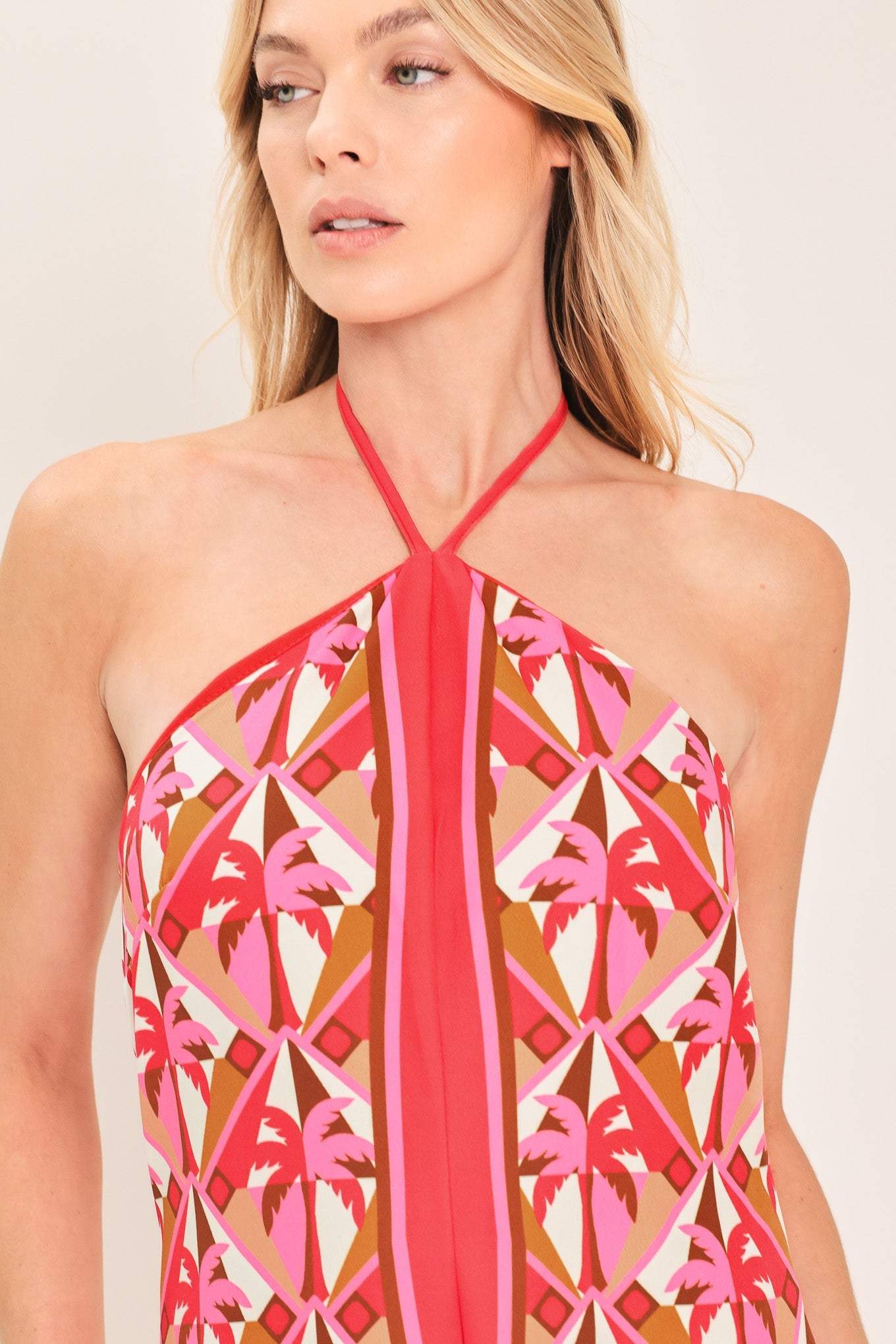 TROPICAL TEMPTATION HALTER WOVEN MIDI DRESS - Flying Tomato - Flyclothing LLC