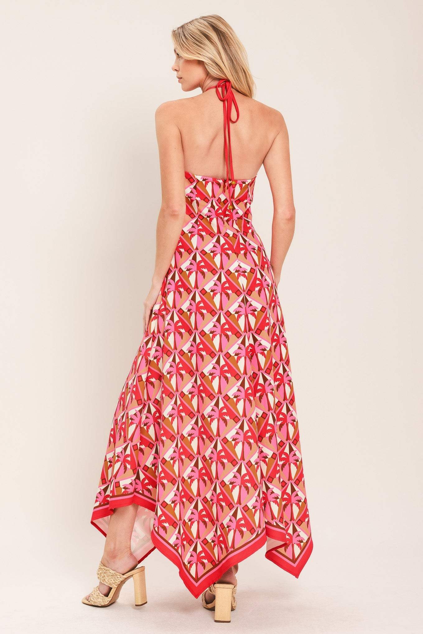 TROPICAL TEMPTATION HALTER WOVEN MIDI DRESS - Flying Tomato - Flyclothing LLC