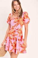 PINK BLOOM WOVEN MINI DRESS - Flying Tomato - Flyclothing LLC