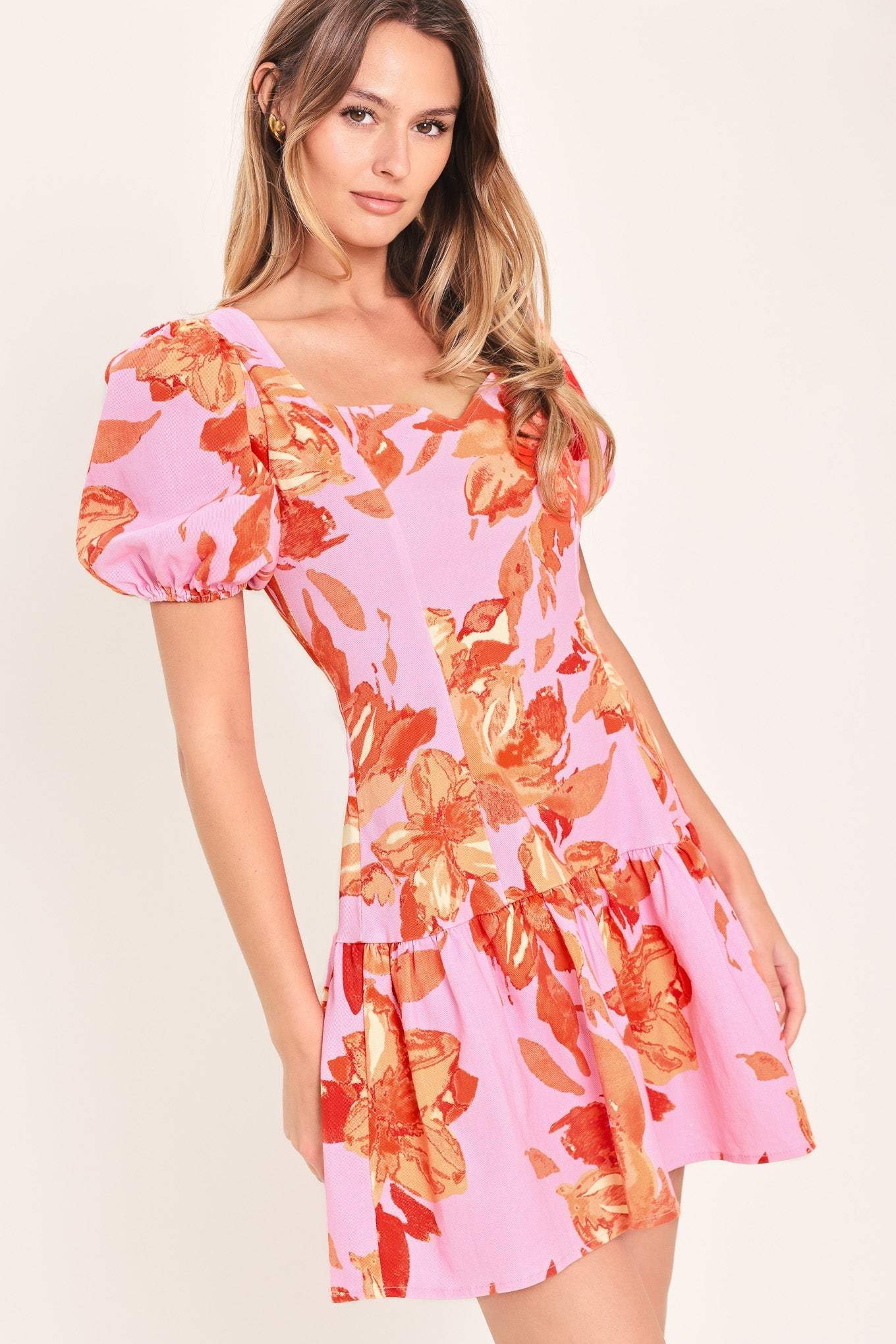 PINK BLOOM WOVEN MINI DRESS - Flying Tomato - Flyclothing LLC