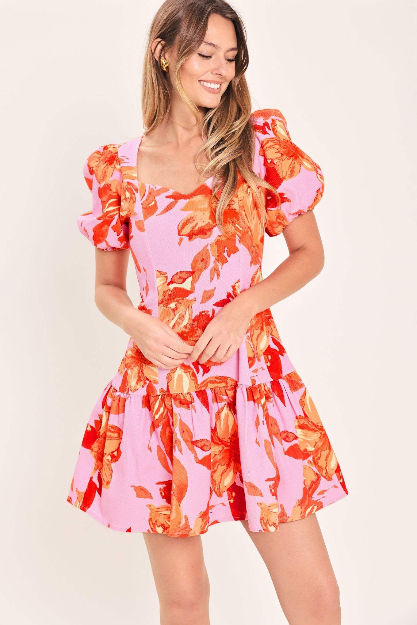 PINK BLOOM WOVEN MINI DRESS - Flying Tomato - Flyclothing LLC