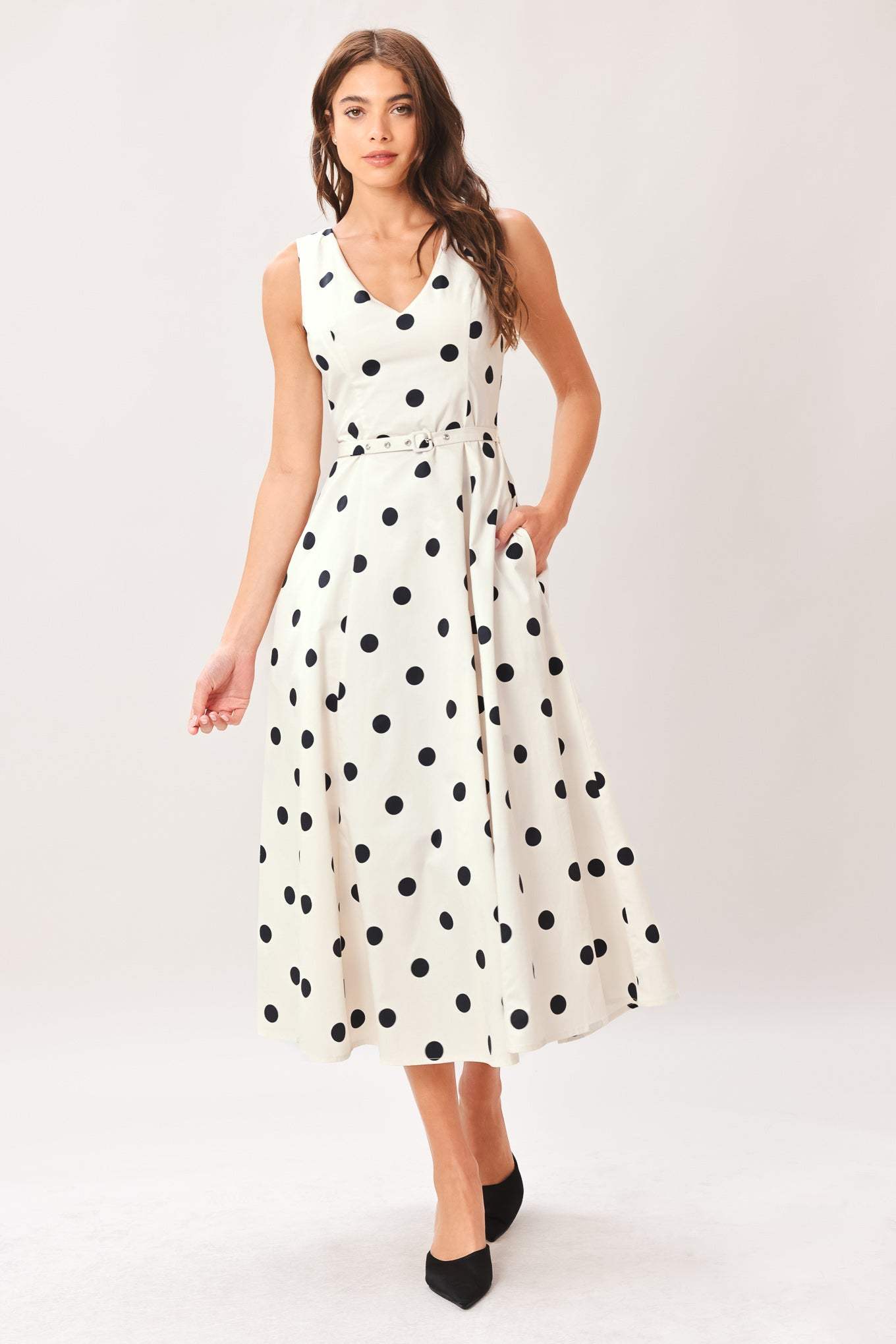 PURE POLKA WOVEN MIDI DRESS - Flying Tomato - Flyclothing LLC