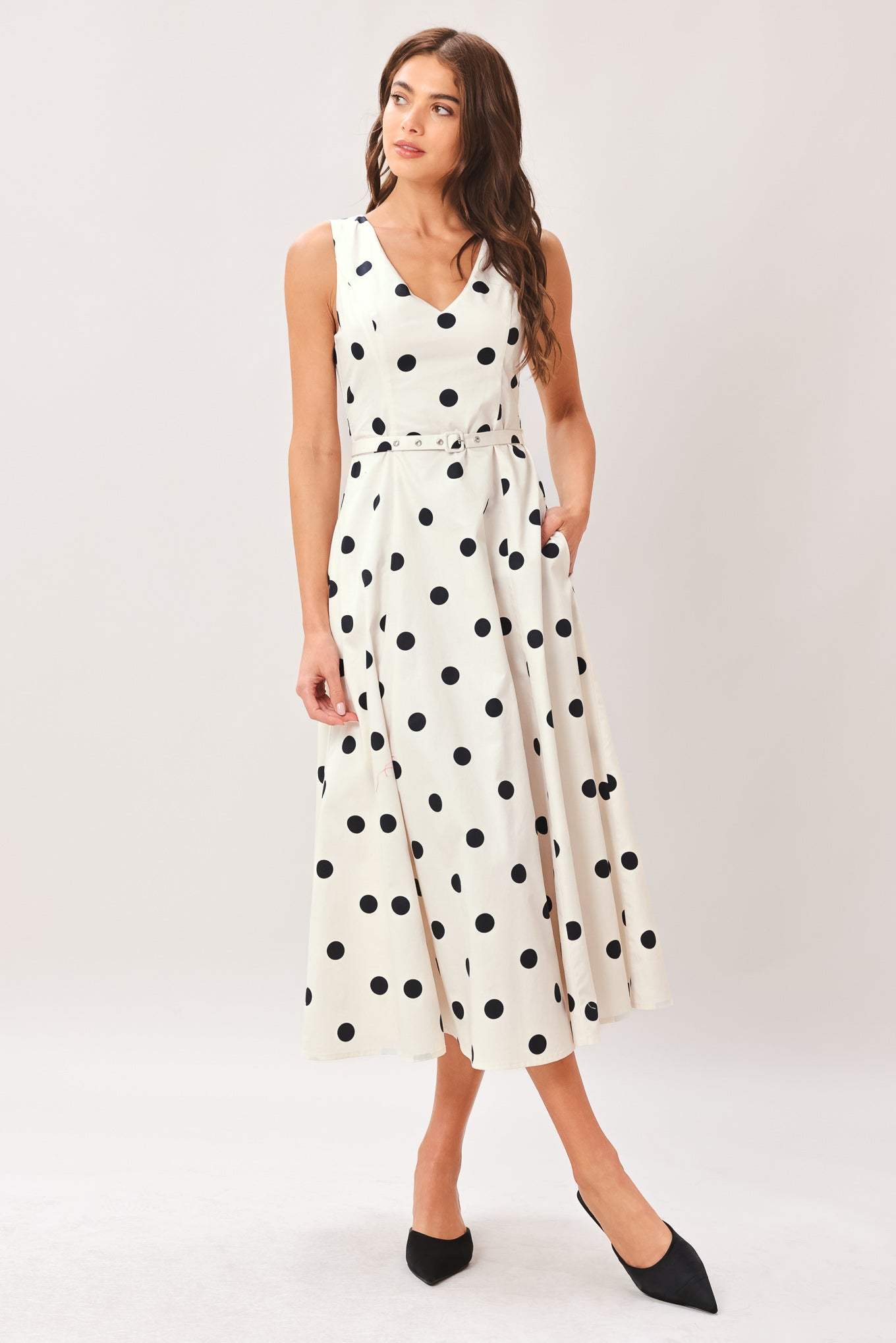 PURE POLKA WOVEN MIDI DRESS - Flying Tomato - Flyclothing LLC