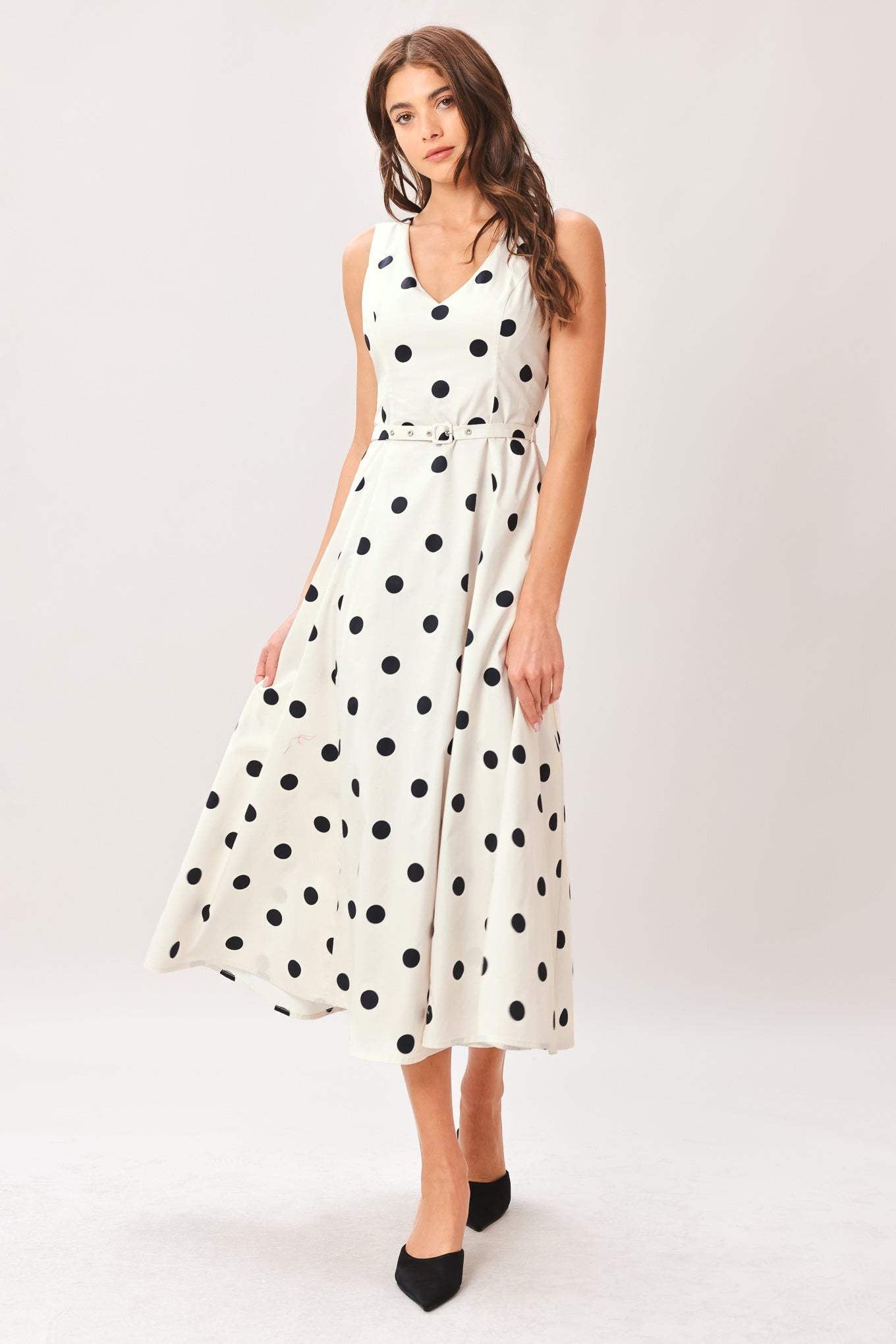 PURE POLKA WOVEN MIDI DRESS - Flying Tomato - Flyclothing LLC