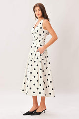 PURE POLKA WOVEN MIDI DRESS - Flying Tomato - Flyclothing LLC