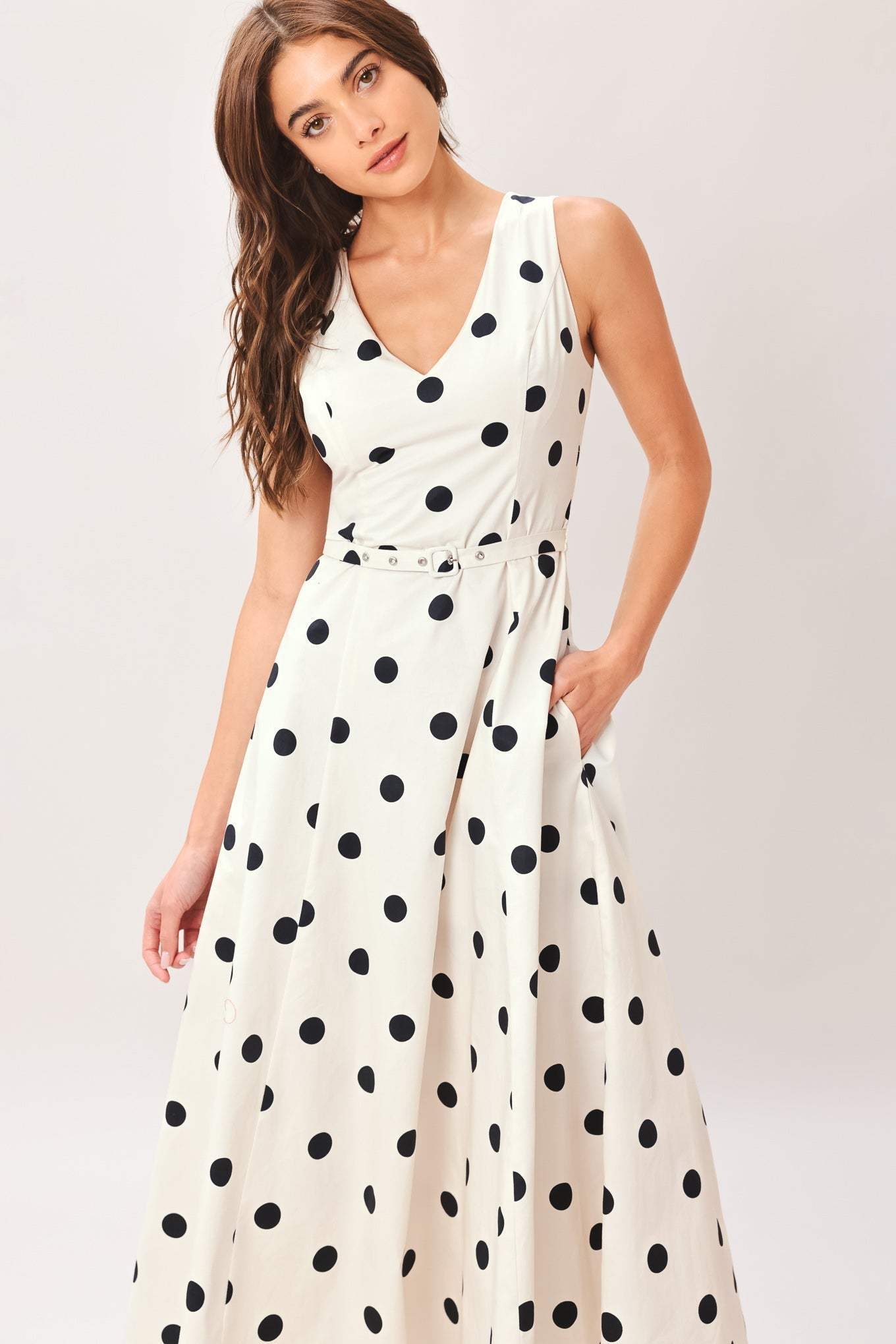 PURE POLKA WOVEN MIDI DRESS - Flying Tomato - Flyclothing LLC