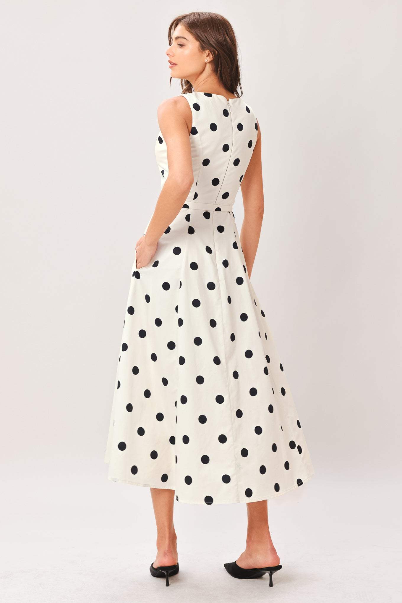 PURE POLKA WOVEN MIDI DRESS - Flying Tomato - Flyclothing LLC