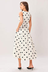 PURE POLKA WOVEN MIDI DRESS - Flying Tomato - Flyclothing LLC