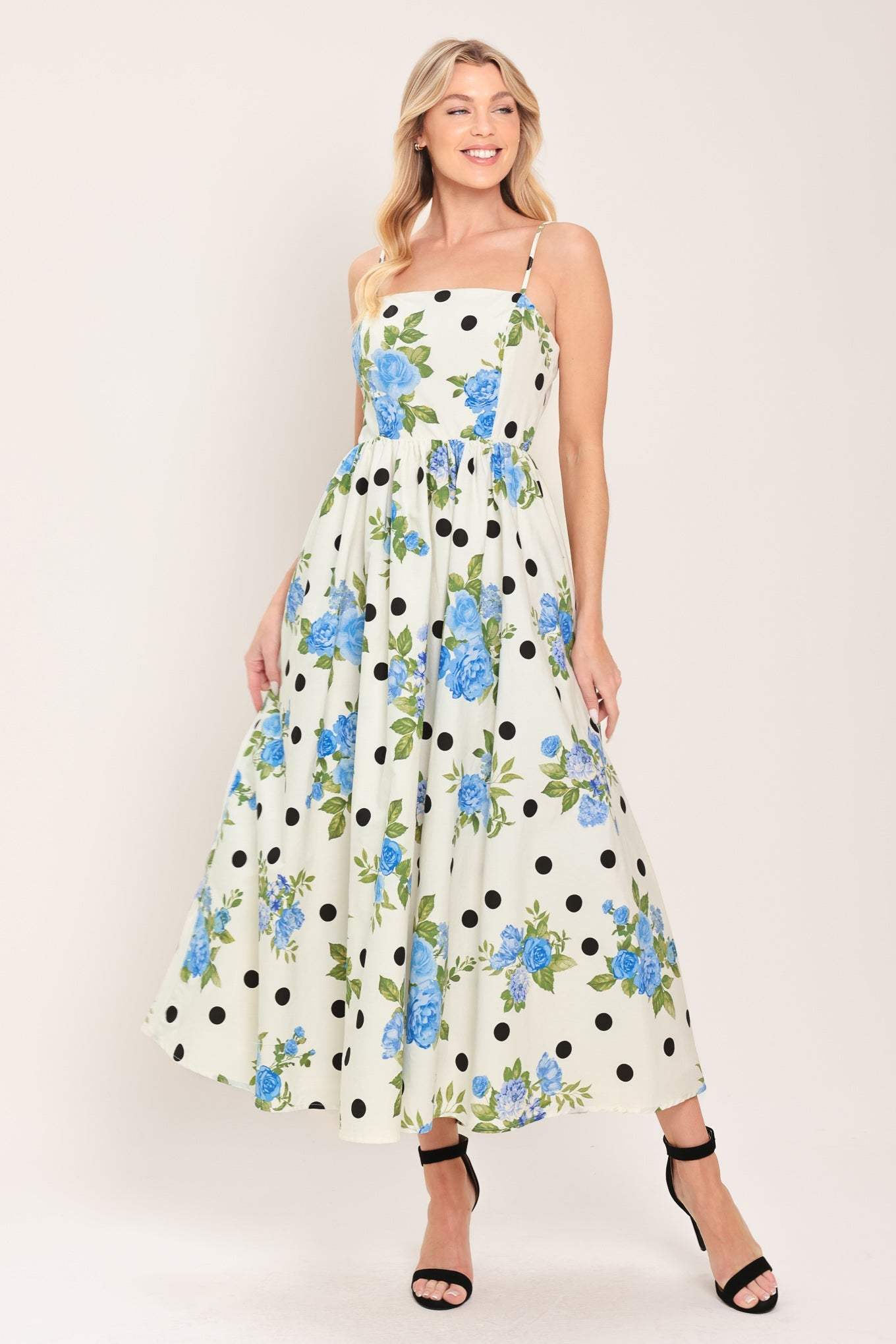 RETRO FLORA WOVEN MIDI DRESS