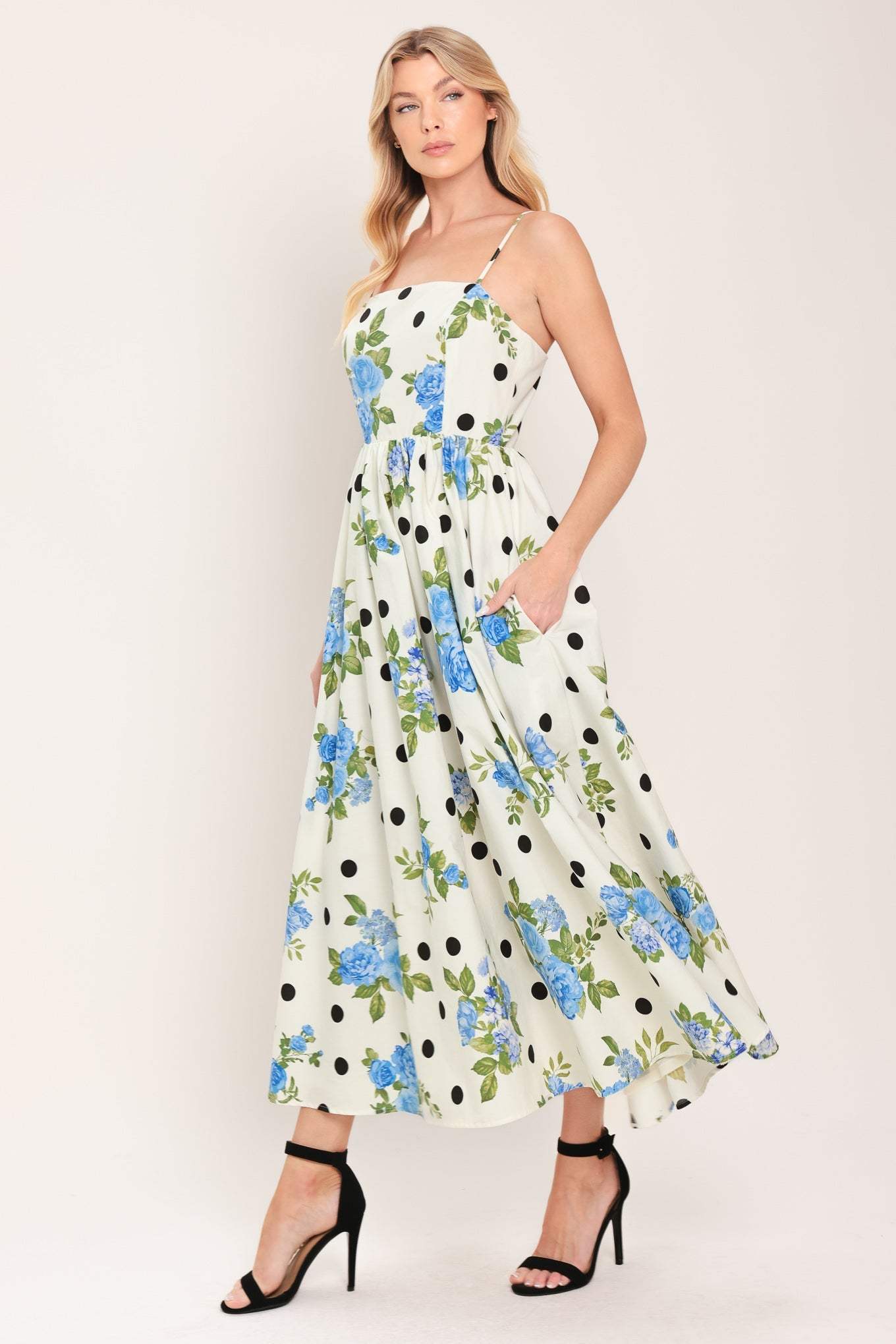 RETRO FLORA WOVEN MIDI DRESS