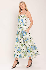 RETRO FLORA WOVEN MIDI DRESS