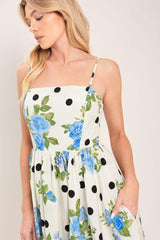RETRO FLORA WOVEN MIDI DRESS