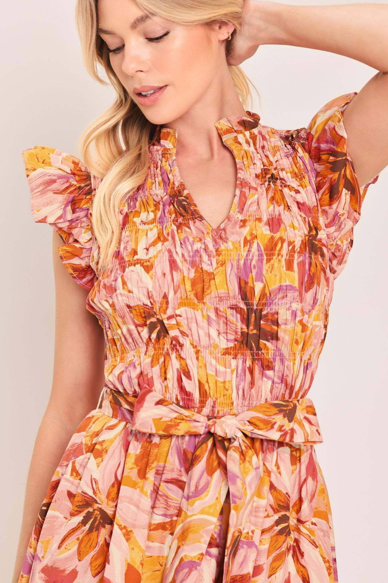 APRICOT BLOSSOM WOVEN MIDI DRESS - Flying Tomato - Flyclothing LLC