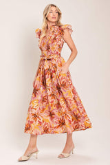 APRICOT BLOSSOM WOVEN MIDI DRESS - Flying Tomato - Flyclothing LLC
