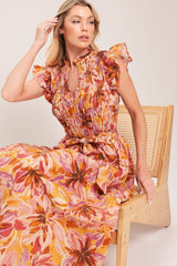 APRICOT BLOSSOM WOVEN MIDI DRESS - Flying Tomato - Flyclothing LLC