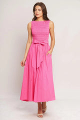PINK RADIANCE WOVEN MIDI DRESS - Flying Tomato - Flyclothing LLC