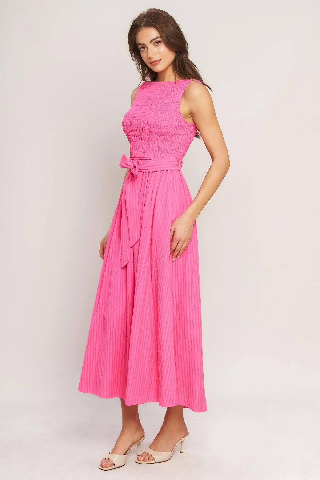 PINK RADIANCE WOVEN MIDI DRESS - Flying Tomato - Flyclothing LLC