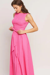 PINK RADIANCE WOVEN MIDI DRESS - Flying Tomato - Flyclothing LLC