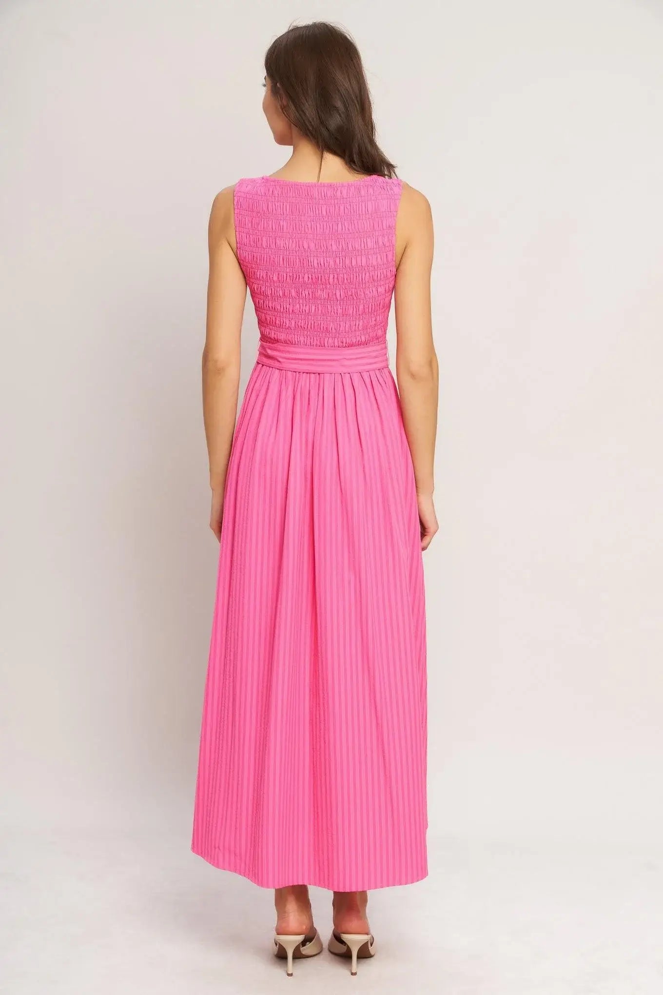 PINK RADIANCE WOVEN MIDI DRESS - Flying Tomato - Flyclothing LLC