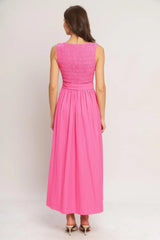 PINK RADIANCE WOVEN MIDI DRESS - Flying Tomato - Flyclothing LLC