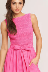 PINK RADIANCE WOVEN MIDI DRESS - Flying Tomato - Flyclothing LLC