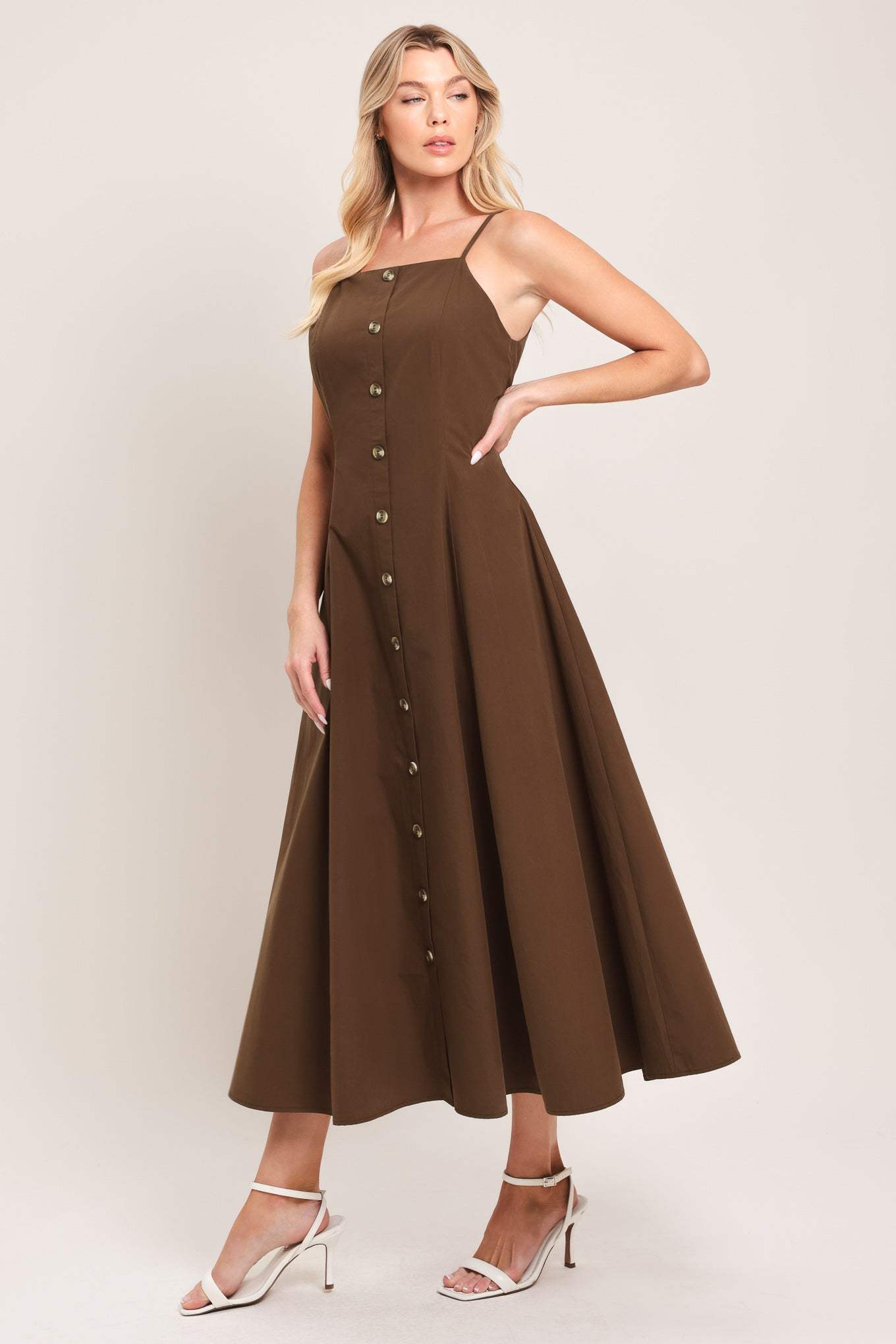 EARTHY GRACE WOVEN MIDI DRESS - Flying Tomato - Flyclothing LLC