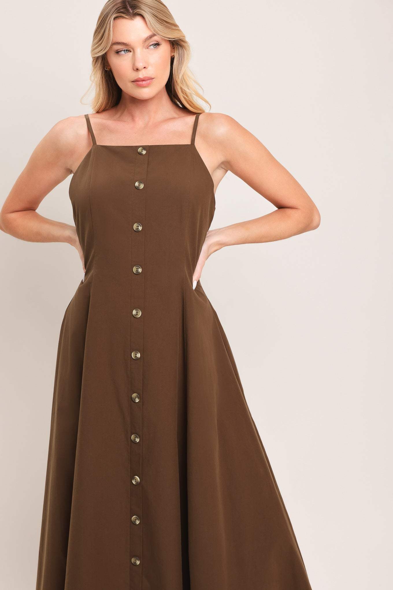 EARTHY GRACE WOVEN MIDI DRESS - Flying Tomato - Flyclothing LLC