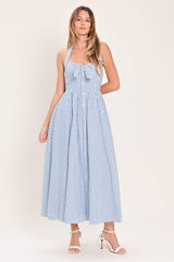 FRESH DAY STRIPE WOVEN MIDI DRESS - Flying Tomato - Flyclothing LLC