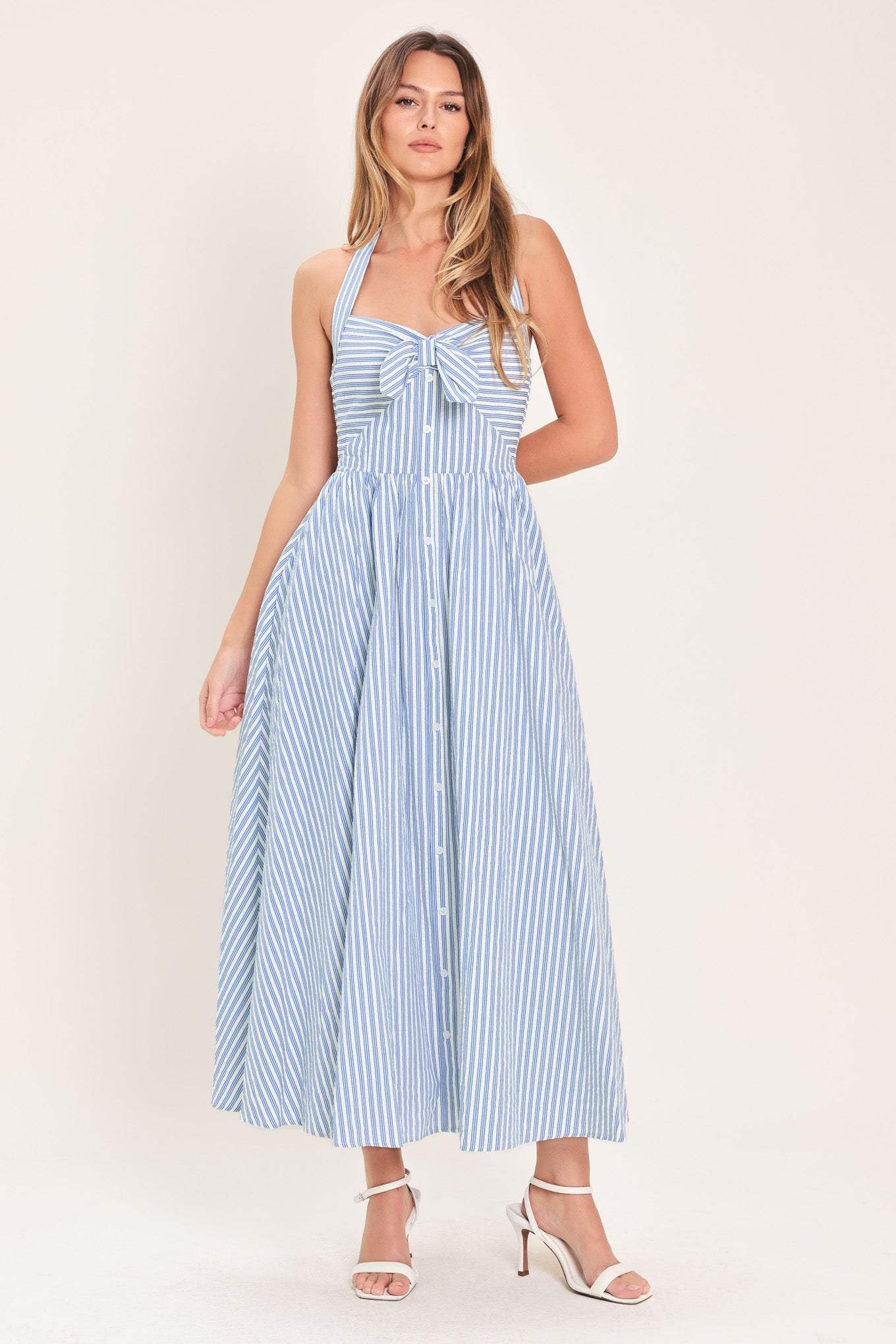 FRESH DAY STRIPE WOVEN MIDI DRESS - Flying Tomato - Flyclothing LLC