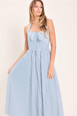 FRESH DAY STRIPE WOVEN MIDI DRESS - Flying Tomato - Flyclothing LLC