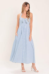 FRESH DAY STRIPE WOVEN MIDI DRESS - Flying Tomato - Flyclothing LLC