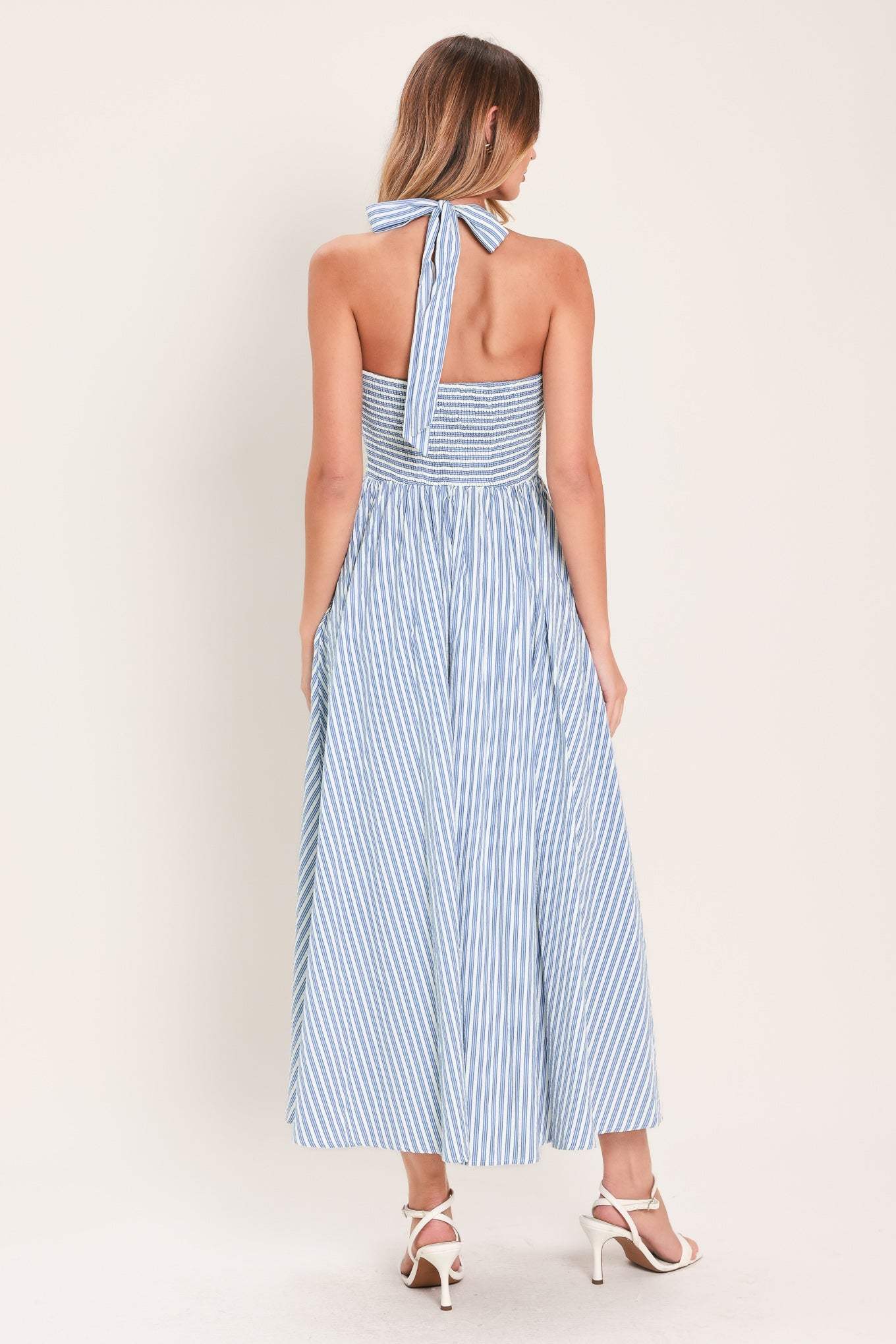 FRESH DAY STRIPE WOVEN MIDI DRESS - Flying Tomato - Flyclothing LLC