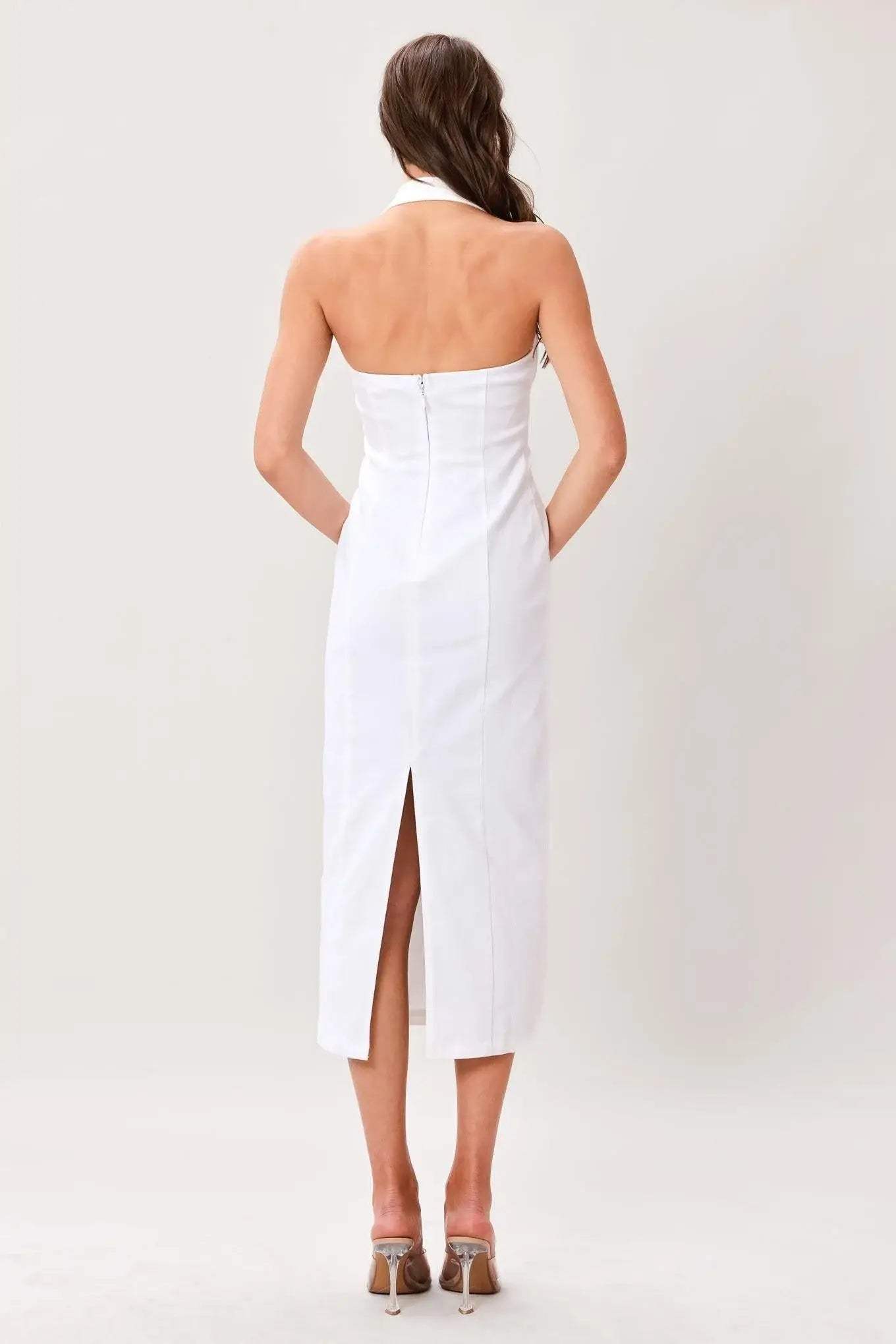 LUXE ESSENCE WOVEN MIDI DRESS - Flying Tomato - Flyclothing LLC