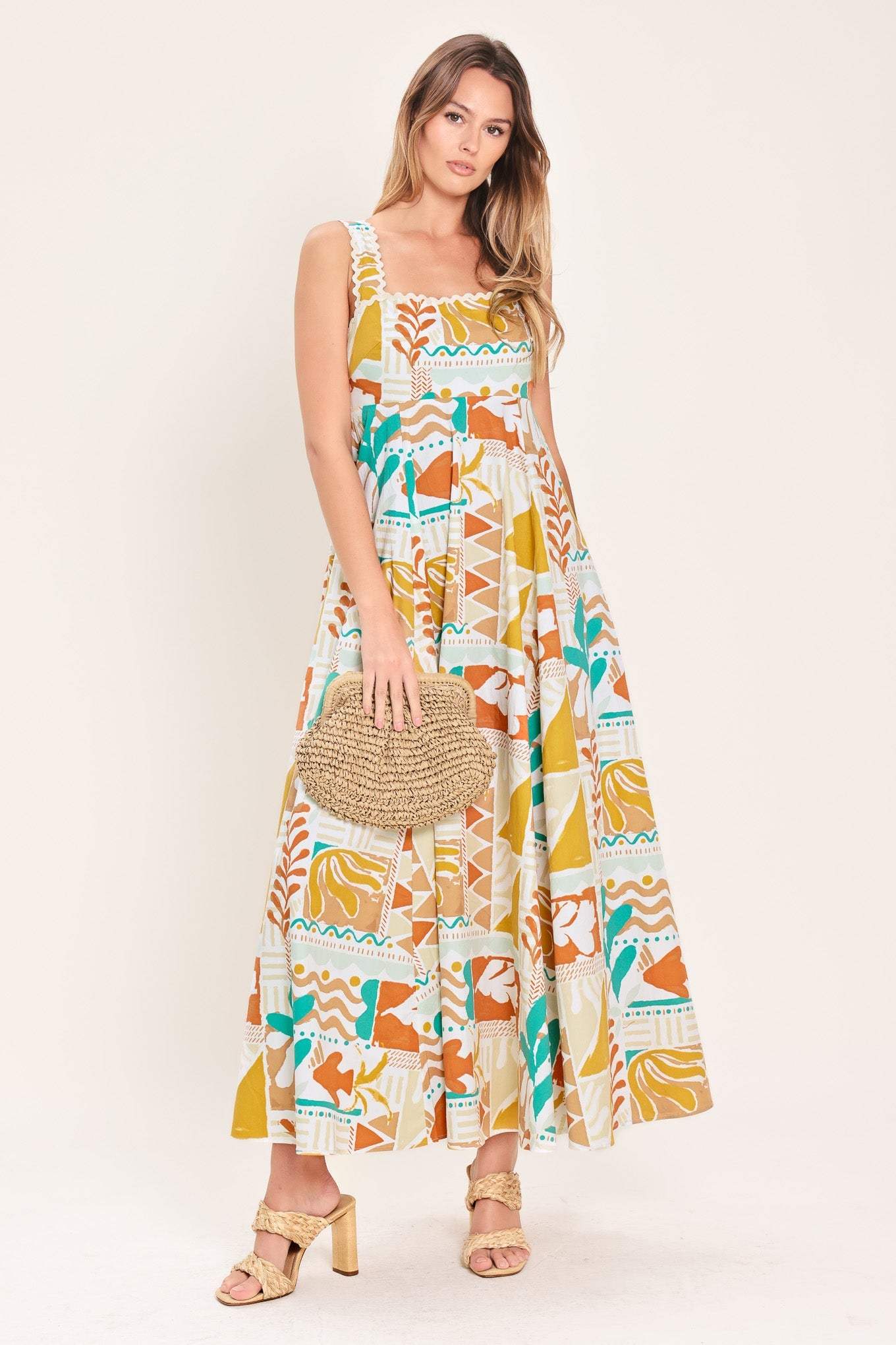 SUNSET MOSAIC WOVEN MIDI DRESS - Flying Tomato - Flyclothing LLC