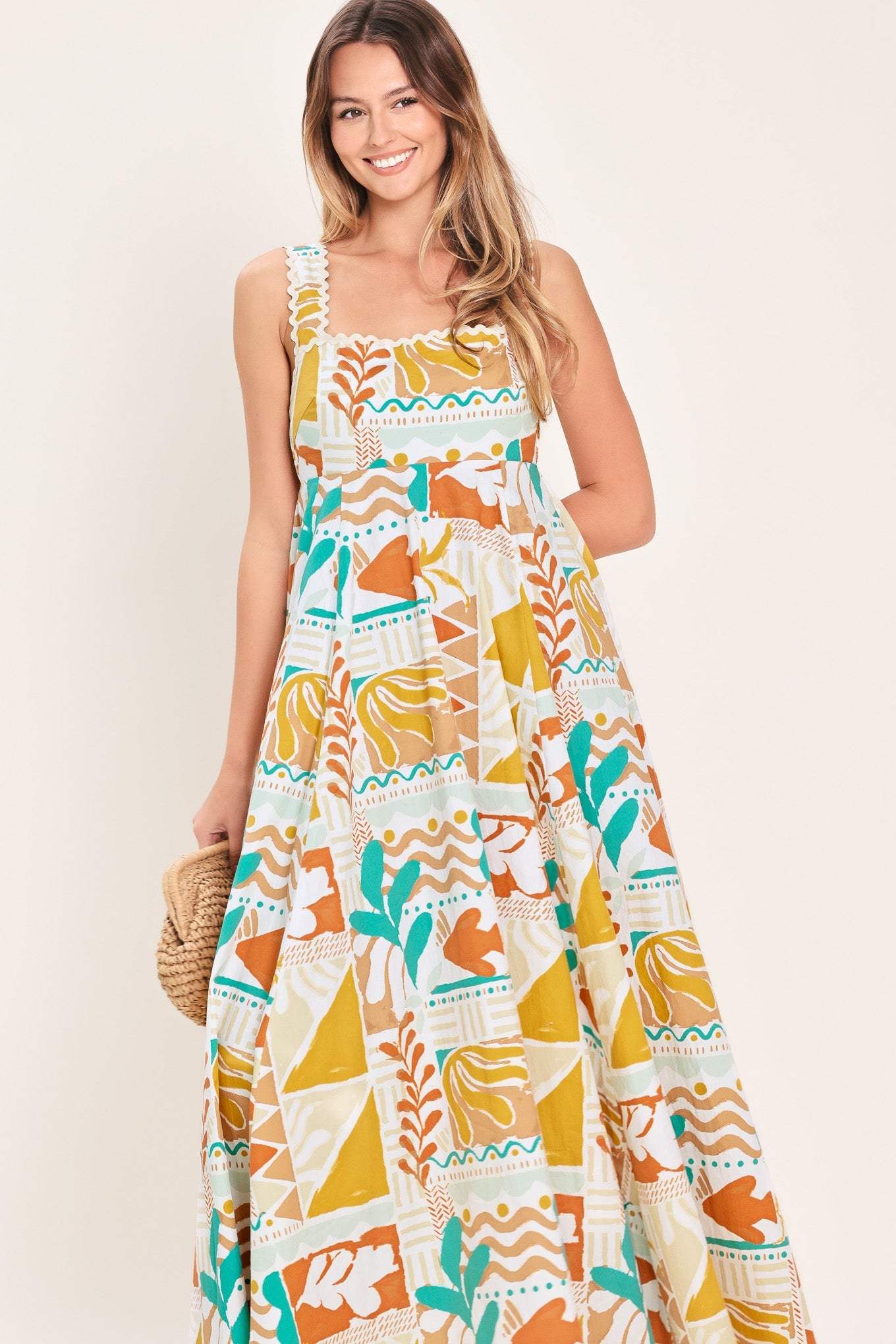 SUNSET MOSAIC WOVEN MIDI DRESS - Flying Tomato - Flyclothing LLC