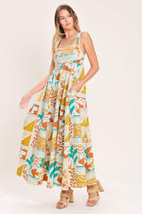 SUNSET MOSAIC WOVEN MIDI DRESS - Flying Tomato - Flyclothing LLC