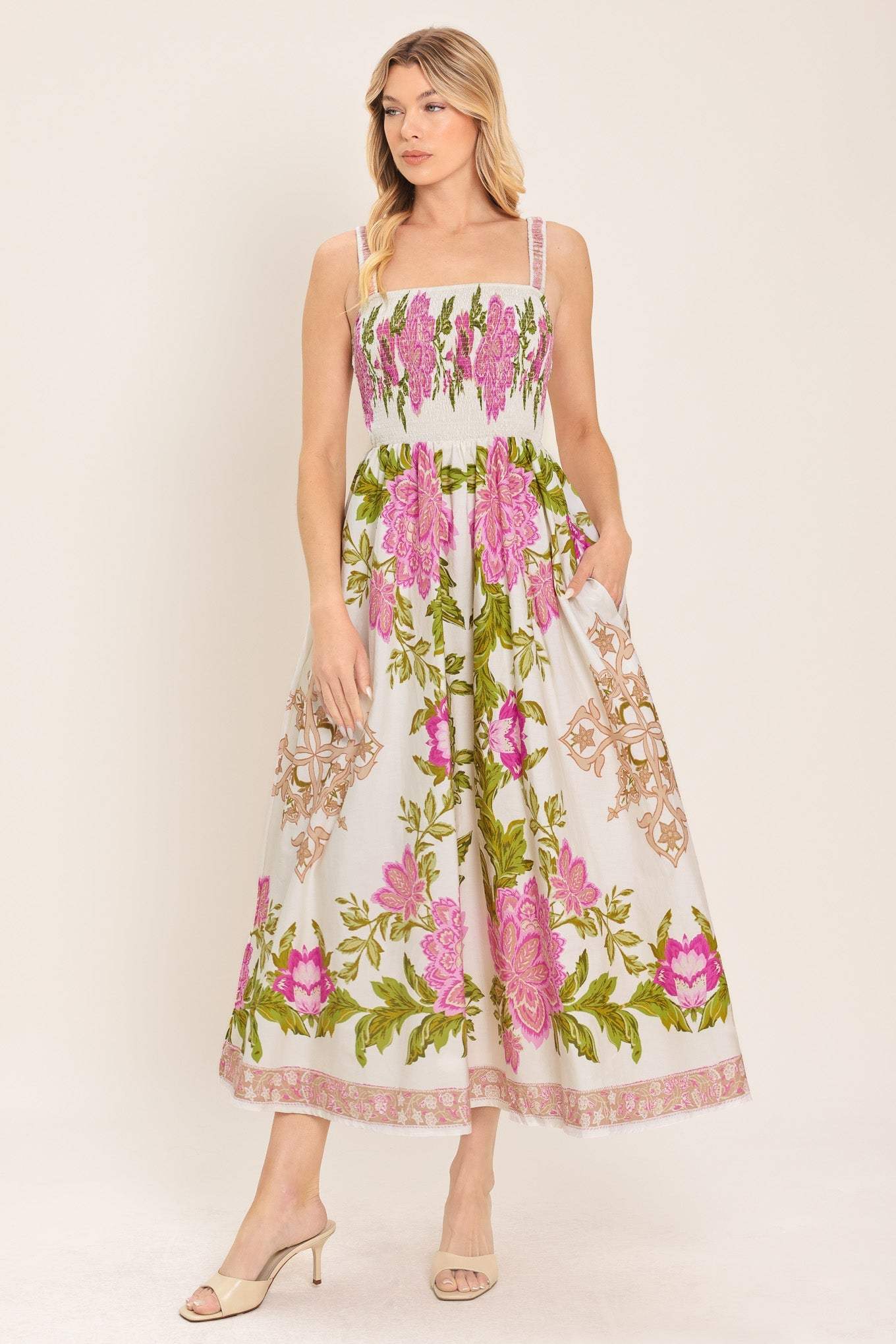 SPRINGTIME IN PARIS WOVEN MIDI DRESS