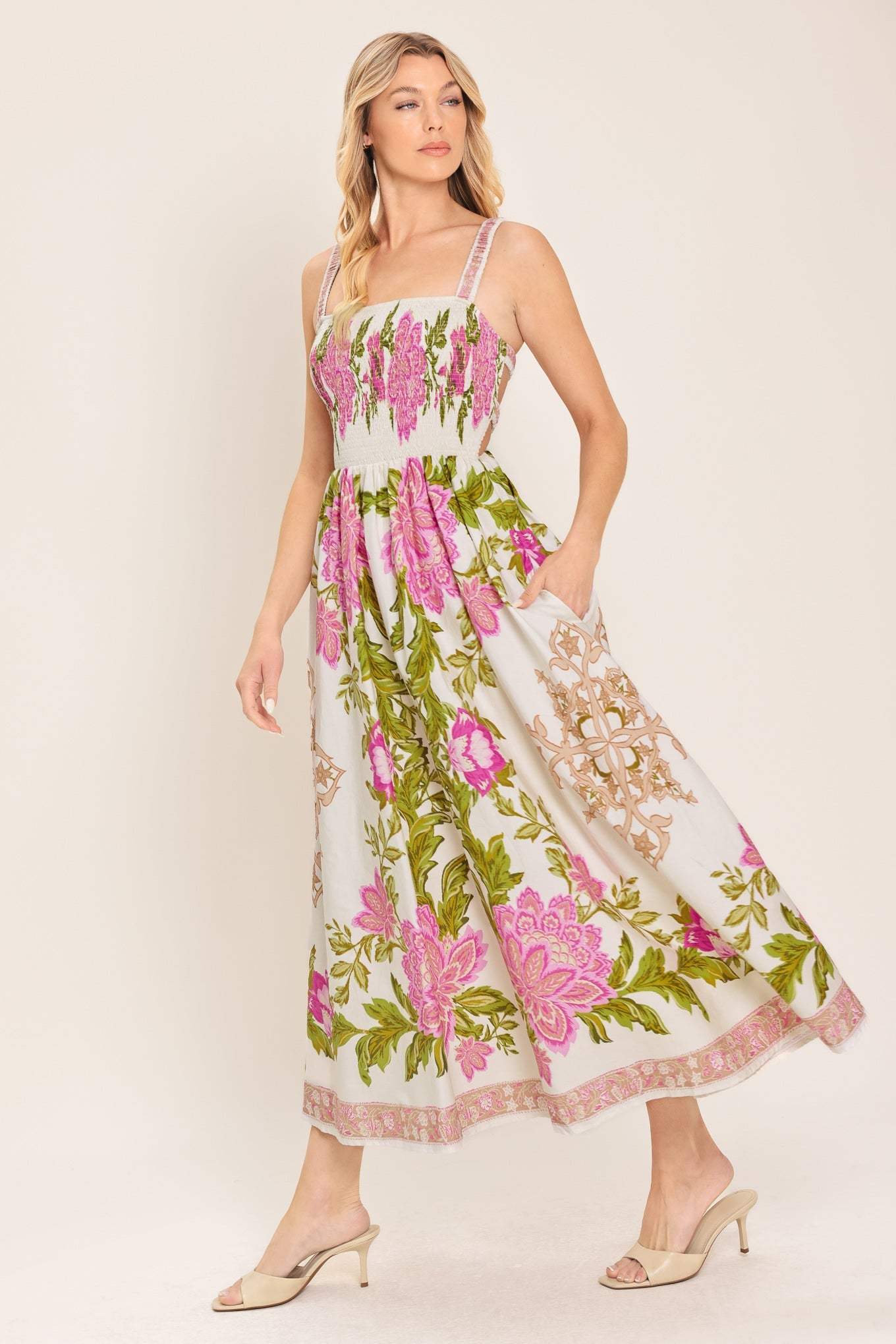 SPRINGTIME IN PARIS WOVEN MIDI DRESS