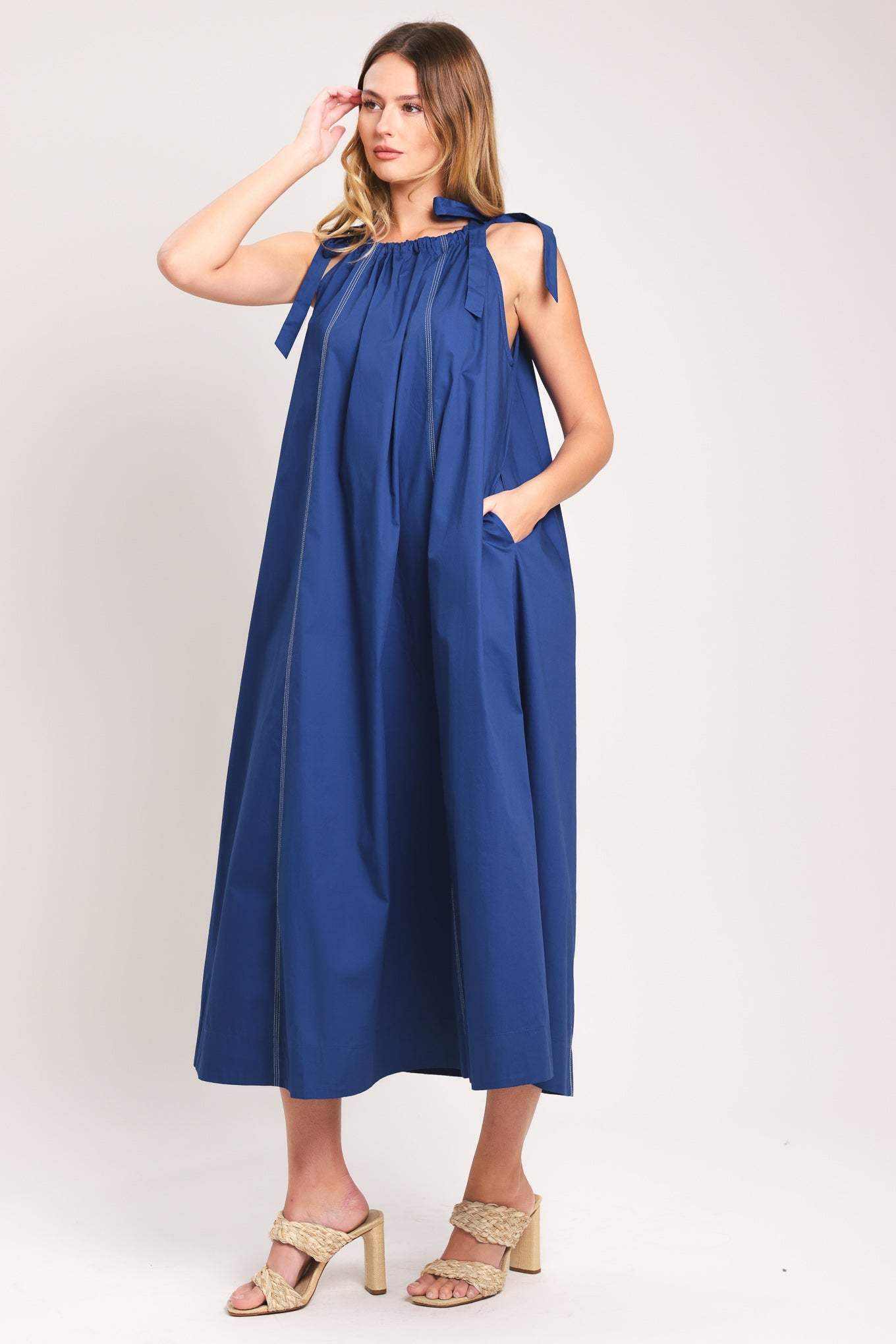 COASTAL EASE WOVEN MIDI DRESS - Flying Tomato - Flyclothing LLC