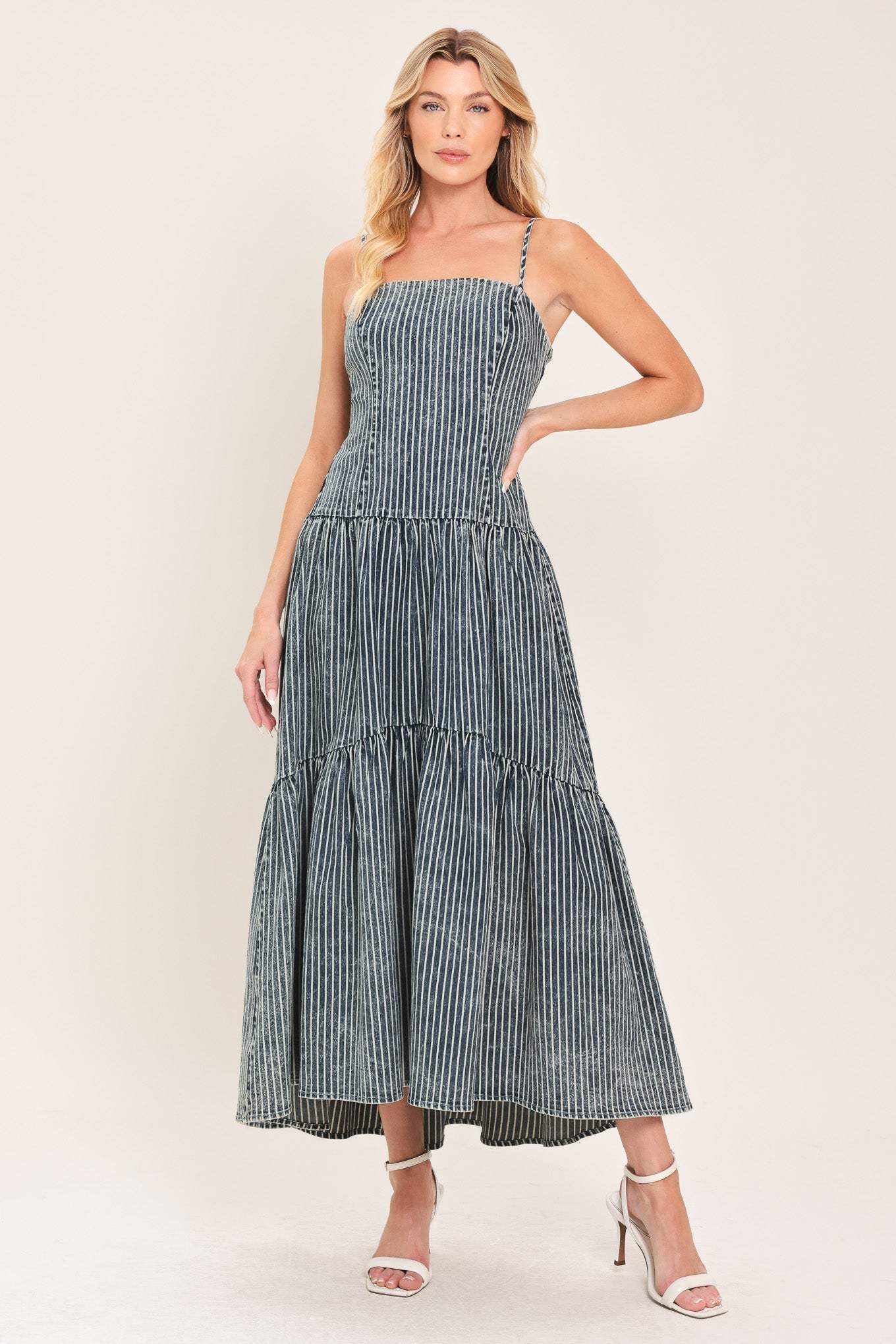 EASYGOING ROMANCE DENIM MIDI DRESS - Flying Tomato - Flyclothing LLC