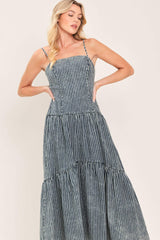 EASYGOING ROMANCE DENIM MIDI DRESS - Flying Tomato - Flyclothing LLC