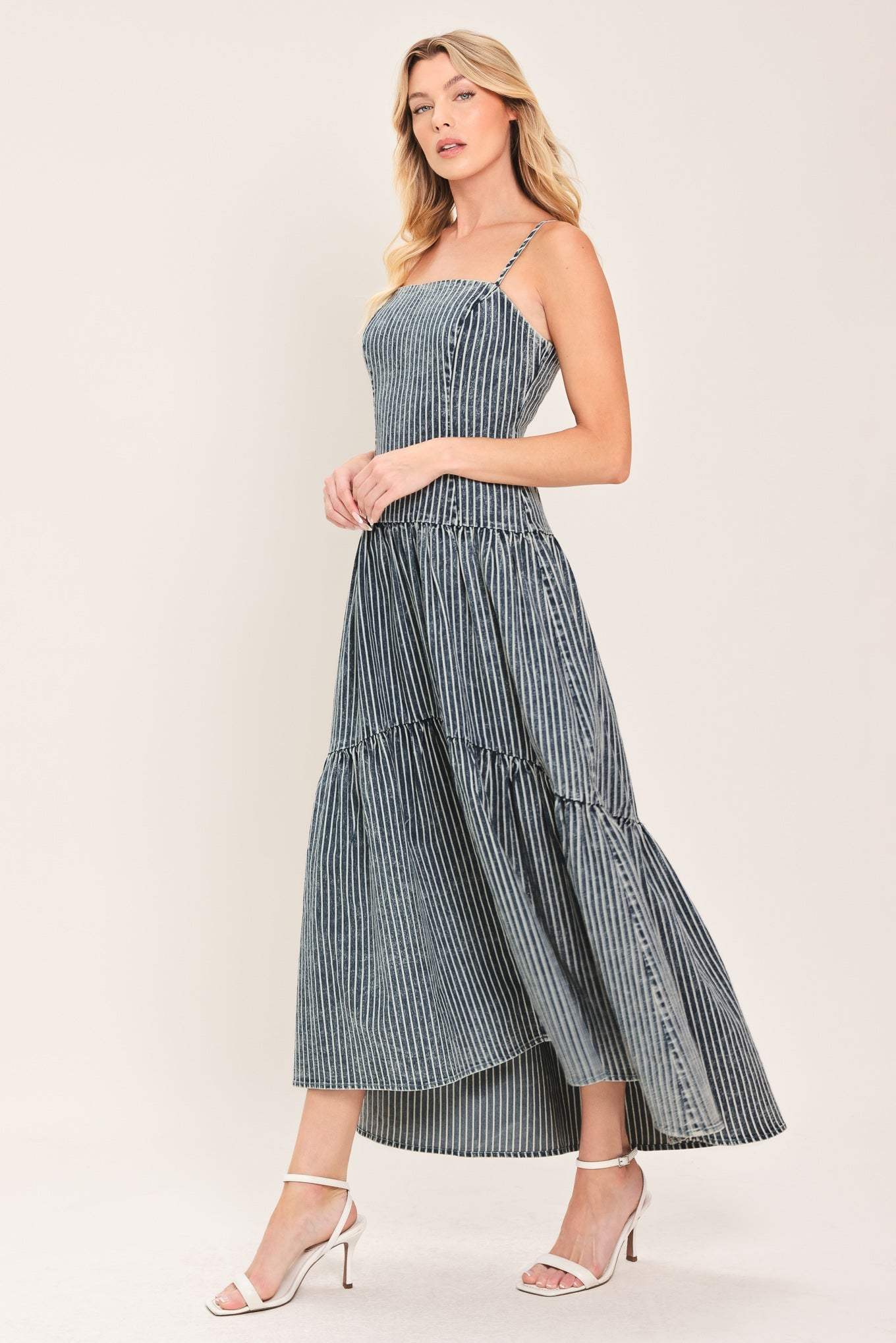 EASYGOING ROMANCE DENIM MIDI DRESS - Flying Tomato - Flyclothing LLC