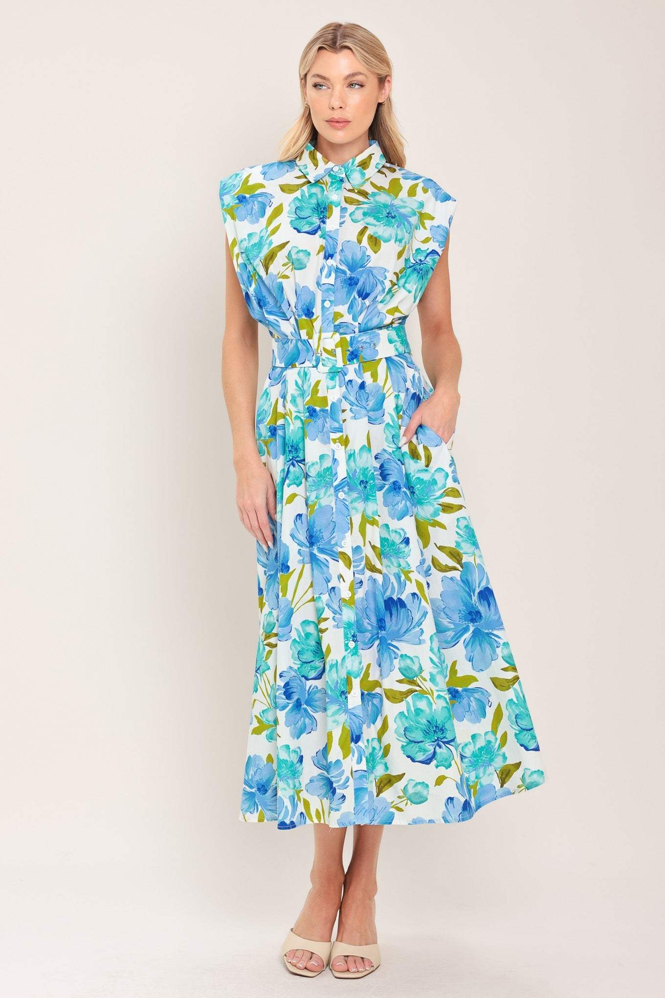 MODERN BLOOM WOVEN MIDI DRESS - Flying Tomato - Flyclothing LLC