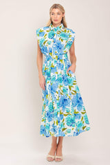 MODERN BLOOM WOVEN MIDI DRESS - Flying Tomato - Flyclothing LLC