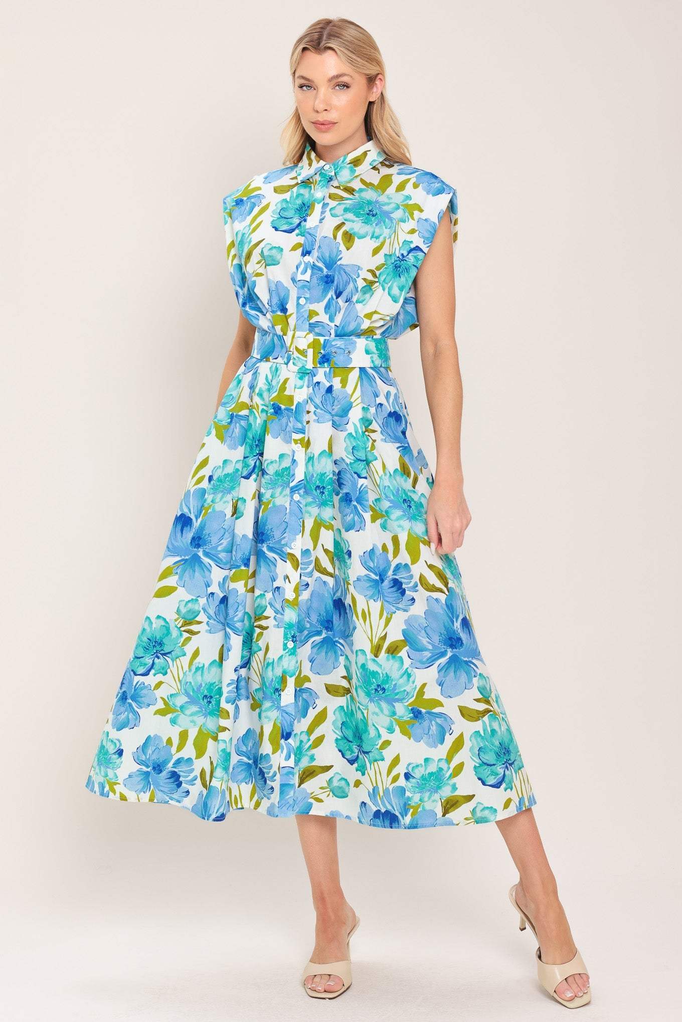 MODERN BLOOM WOVEN MIDI DRESS - Flying Tomato - Flyclothing LLC