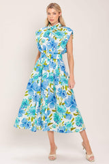 MODERN BLOOM WOVEN MIDI DRESS - Flying Tomato - Flyclothing LLC