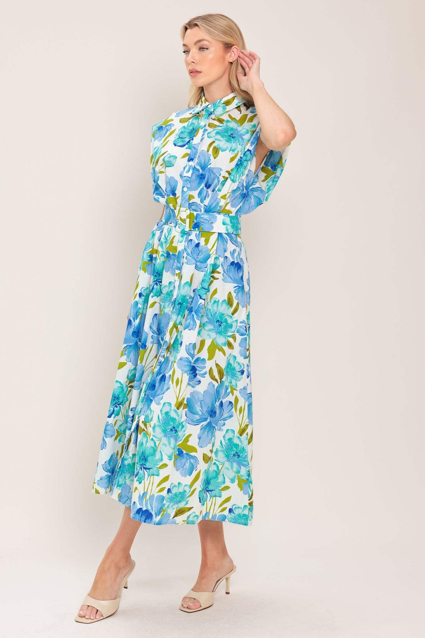 MODERN BLOOM WOVEN MIDI DRESS - Flying Tomato - Flyclothing LLC